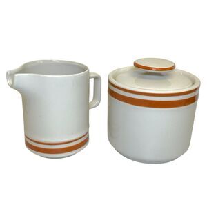 Vintage‎ Orbit Stoneware 224 Sienna Covered Sugar Bowl & Creamer Cup Set